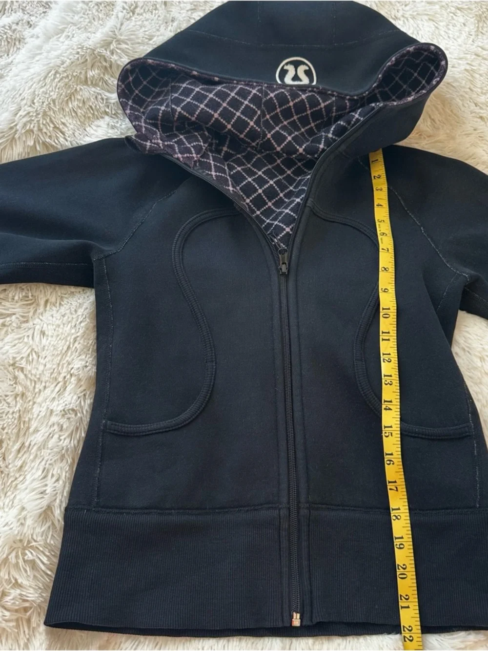 lululemon Scuba Black Purple White Fleece Lined Full Zip Hoodie Size: 6
